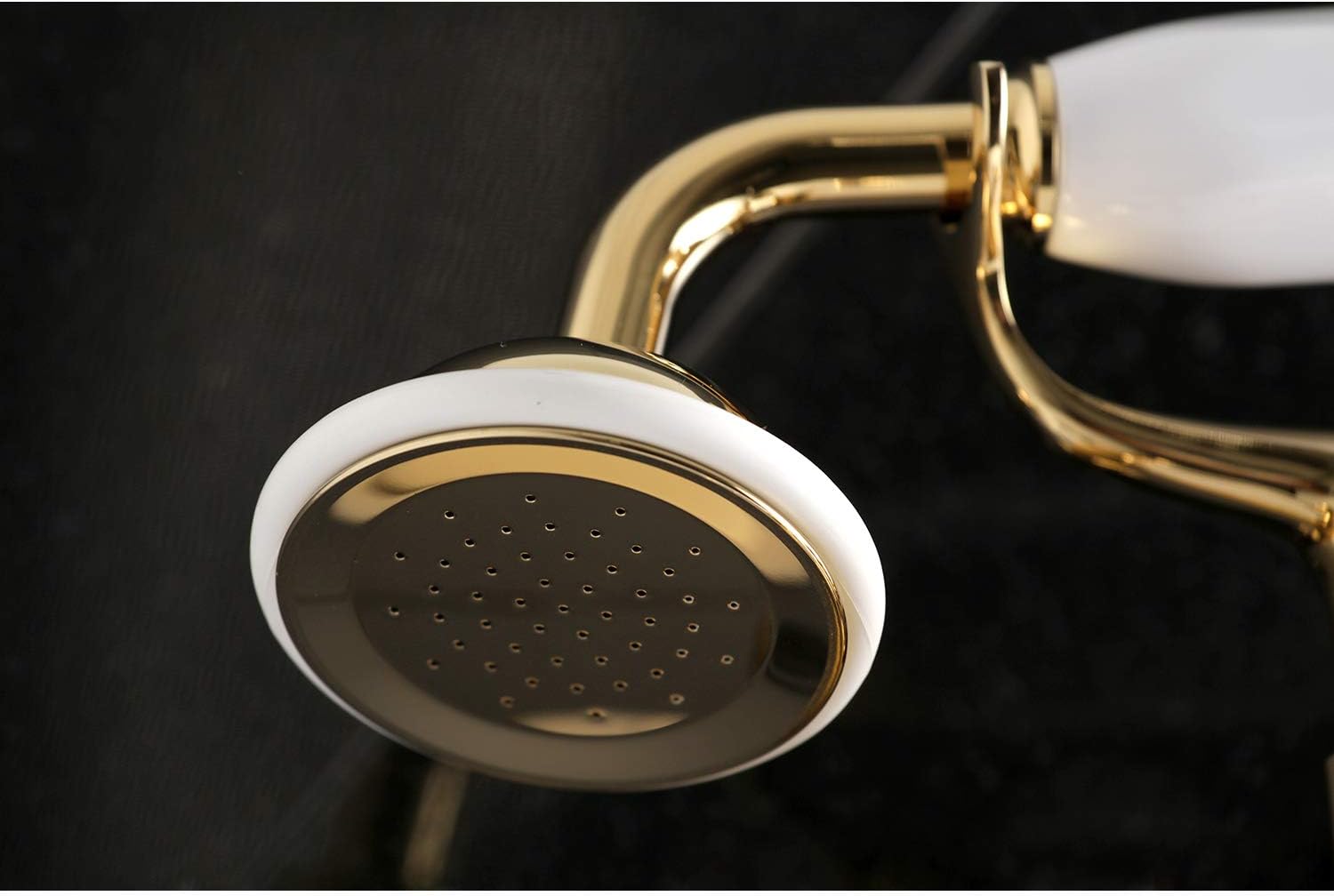 Kingston Brass KS286PB Essex – Grifo de bañera de pared con ducha de mano, alcance de boquilla de 7-14 pulgadas, latón pulido