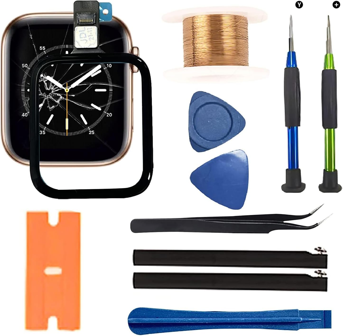 Reemplazo de lente de cristal frontal y digitalizador táctil compatible con Apple Watch Series 5 de 1.575 pulgadas1.732 pulgadas (sin pantalla LCD)