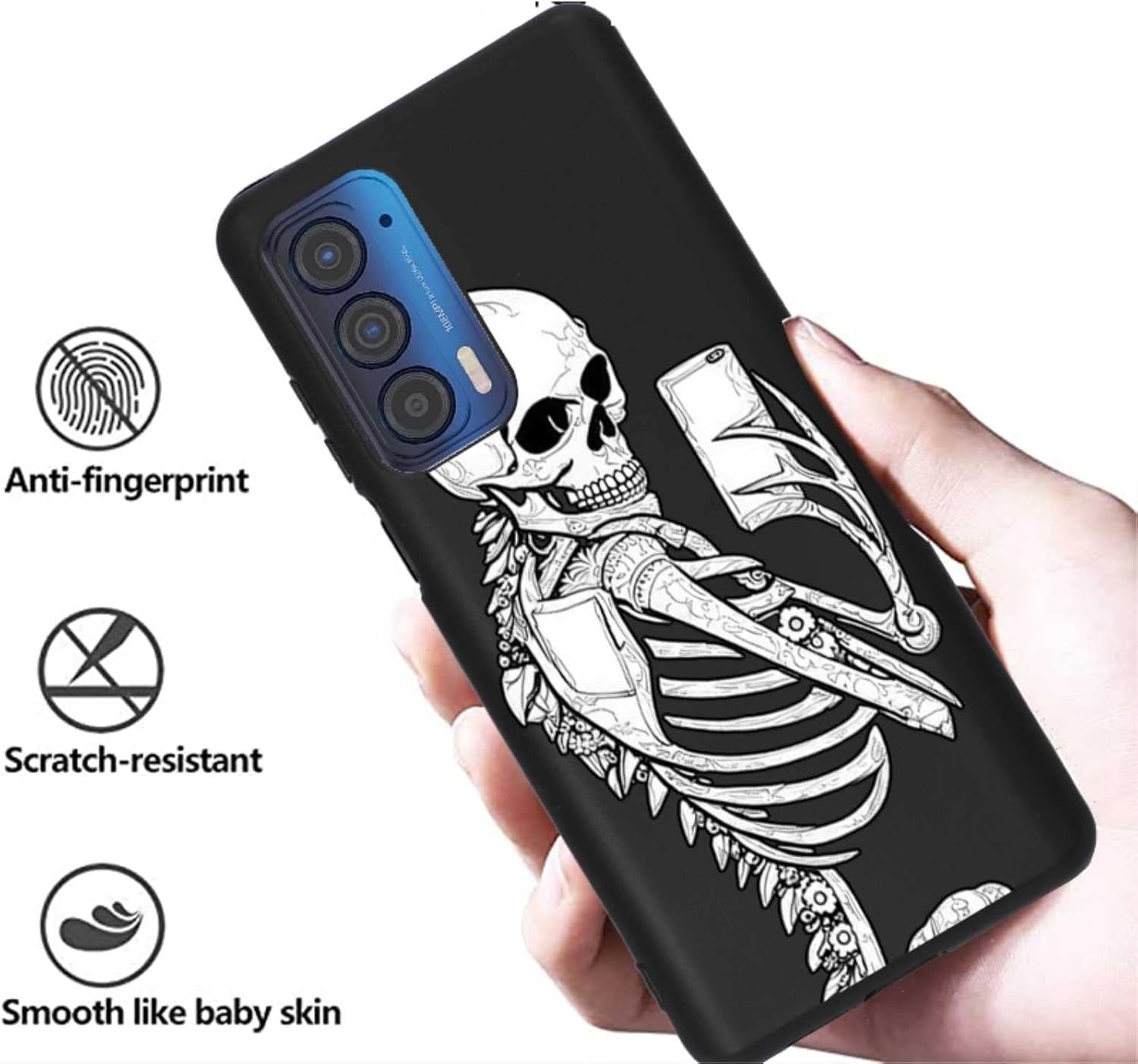 Compatible con Motorola Moto Edge 2021Edge 5G UW Skull Case, diseño divertido de esqueleto de selfie para Moto Case Niñas Niños, Funda de silicona