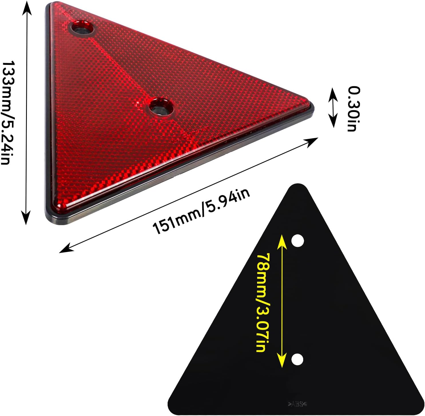 Paquete de 2 reflectores triangulares de plástico rojo, instalación de tornillos para buzón, remolques, camiones, barcos, SUV, caravanas