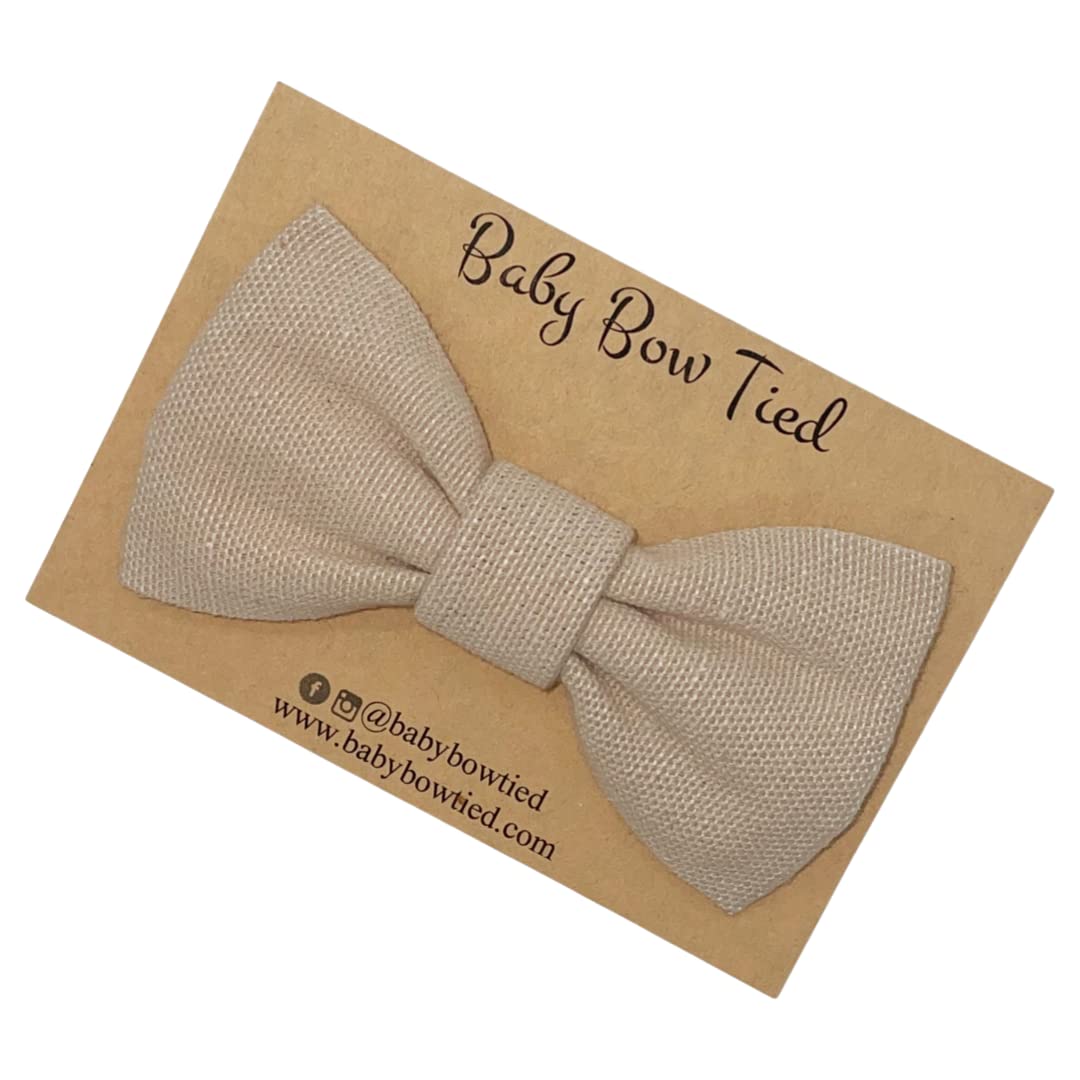 Handmade Pre-Tied Clip on Bow Tie for Baby to Young Boy (Small, Woven Taupe)