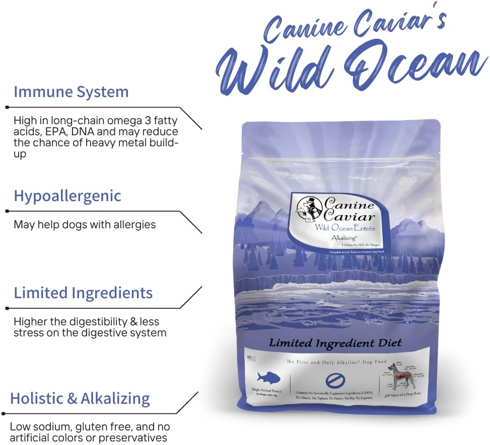 Canine Caviar Wild Ocean – Alimento holístico alcalino para perros con ingredientes limitados, para todas las etapas de la vida, sin gluten, comida