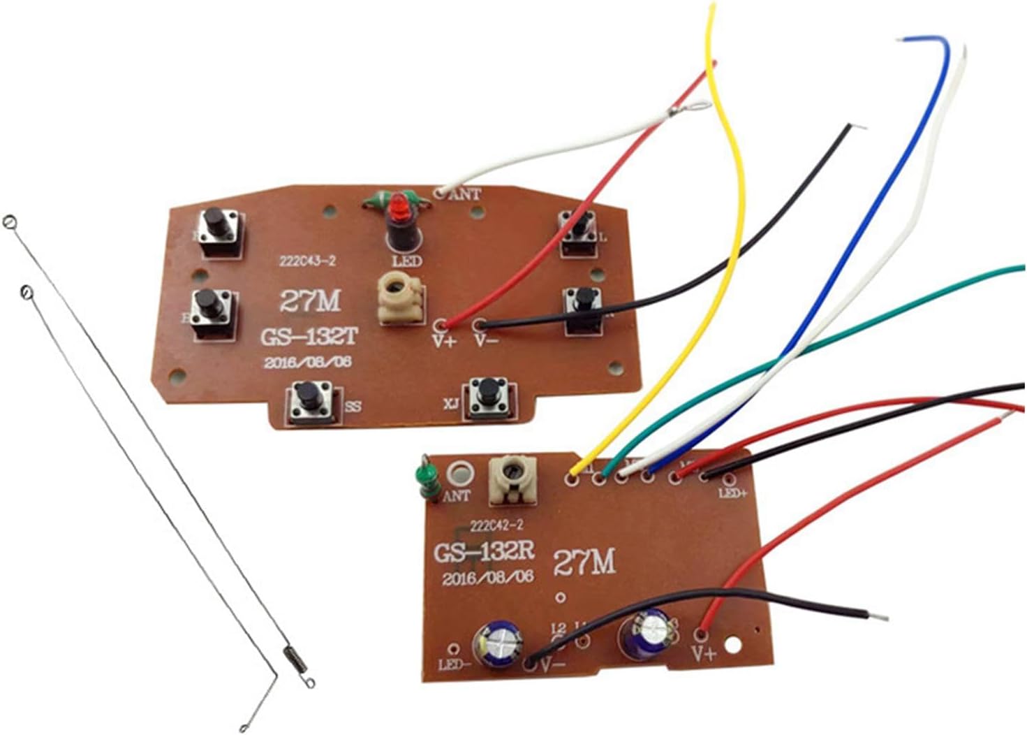 Yiju Juego de 2 módulos de placa receptora, circuito de 27 MHz, piezas de actualización de PCB, control remoto de 6 canales para vehículos de