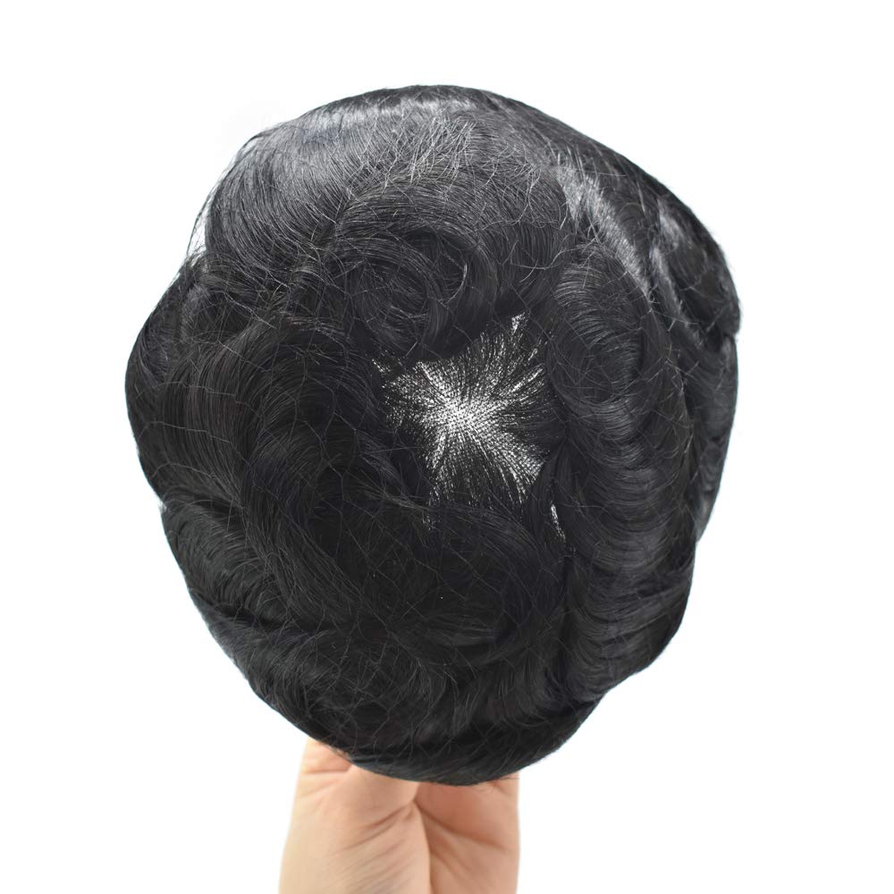 Toupee para hombres, postizos, sistema de reemplazo de cabello de encaje francés para hombres, pieza de pelo polivinílico para hombres, sistema de