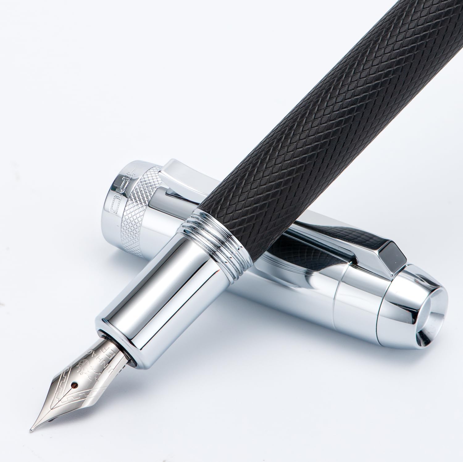 Jinhao 92 – Pluma estilográfica plateada negra, punta media, metal sólido con convertidor, lápiz de caligrafía