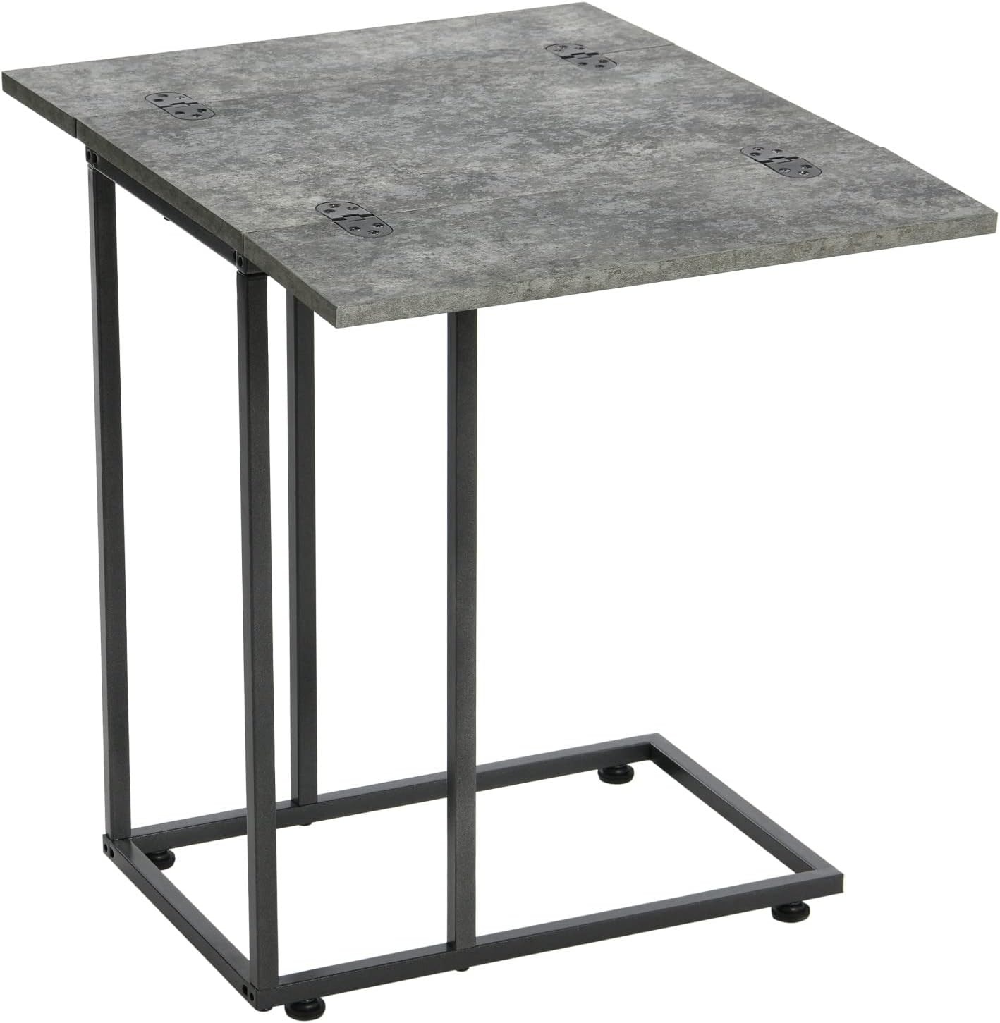Household Essentials Jamestown – Mesa auxiliar extensible en forma de C para accesibilidad, hormigón de pizarra rústica y metal negro, 19 pulgadas