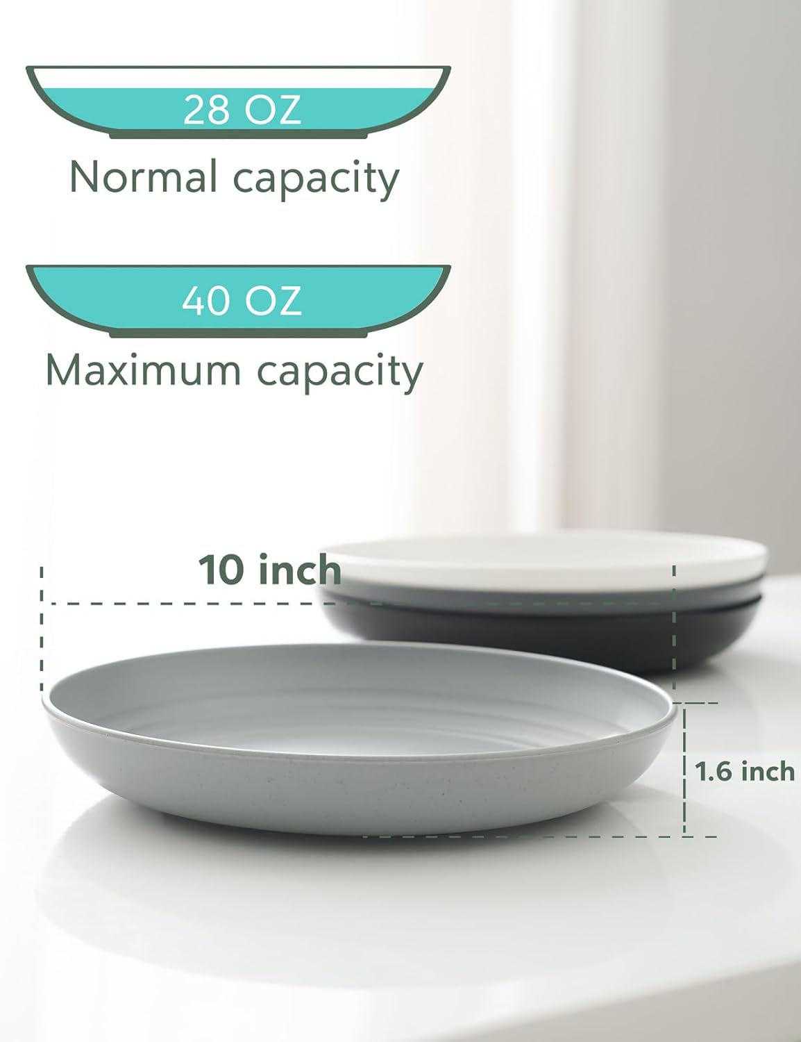 GENLGE Juego de 8 platos de paja de trigo de 10 pulgadas, platos de cocina aptos para microondas, platos reutilizables irrompibles para exteriores,