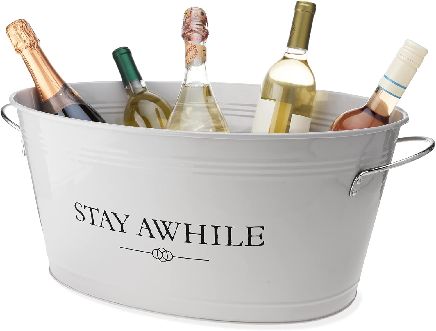 Twine Stay Awhile Cubo de hielo galvanizado pintado blanco y bañera de metal, bañera de hielo para bebidas para fiestas en capacidad de 6.3 galones