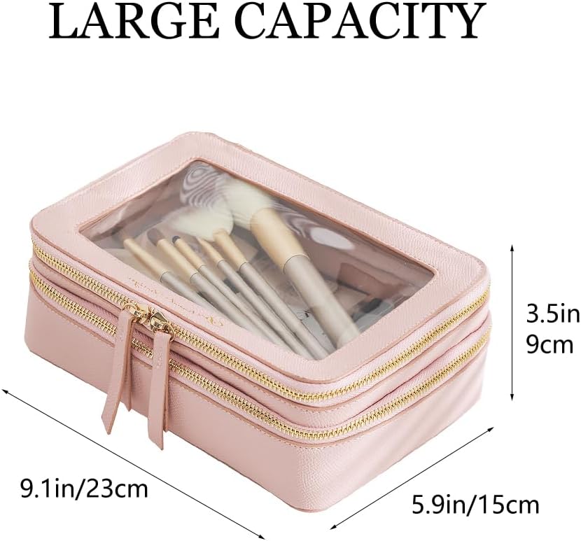 Organizador de bolsa de maquillaje transparente, bolsa de almacenamiento transparente, funda de tren de viaje portátil, bolsa de cosméticos de doble