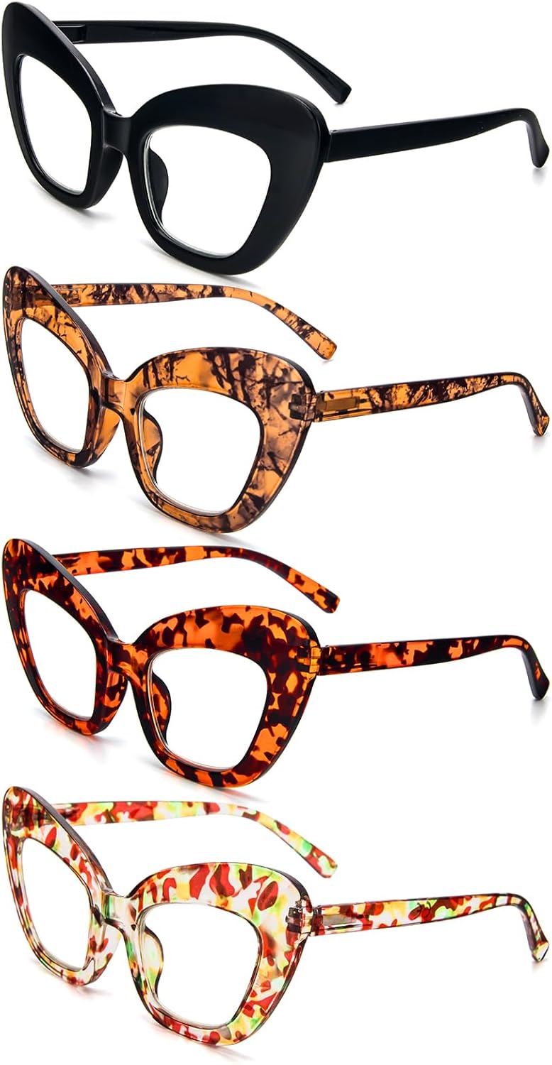 MMOWW Oversized Square Reading Glasses Fashion Cute Blue Light Blocking Computer Readers for Women 3 Pack