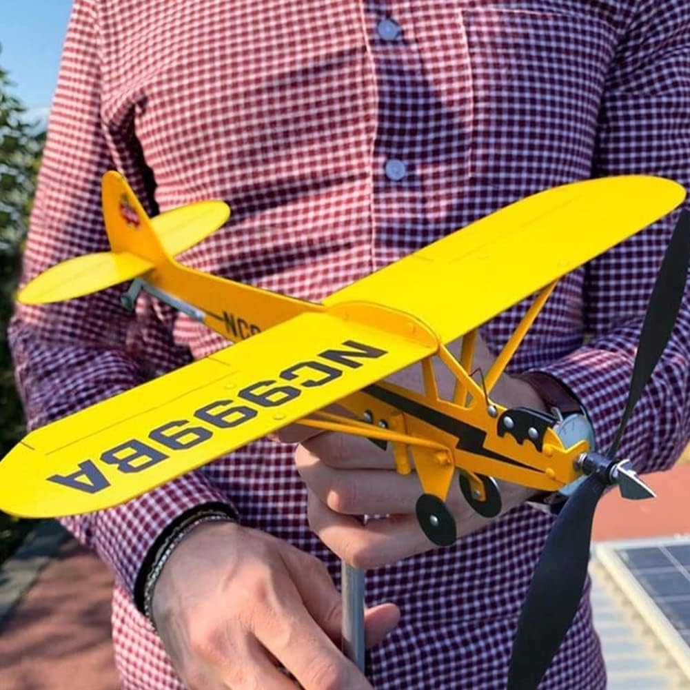 Veleta de avión Piper J3 Cub hecha a mano para patio, avión, molino de viento de metal, escultura al aire libre, modelo de avión (grande)