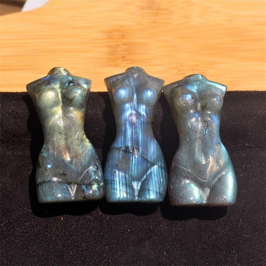 TEAMWILL Escultura curativa de cristal tallado a mano natural de labradorita de cuarzo tallado a mano para manualidades (modelo femenino)