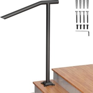 SPACEEUP Pasamanos de escalera para exteriores, pasamanos de 1 a 3 escalones, barandilla de acero negro tipo redondo para escaleras, barandillas SPACEEUP Pasamanos de escalera para exteriores, pasamanos de 1 a 3 escalones, barandilla de acero negro tipo redondo para escaleras, barandillas
