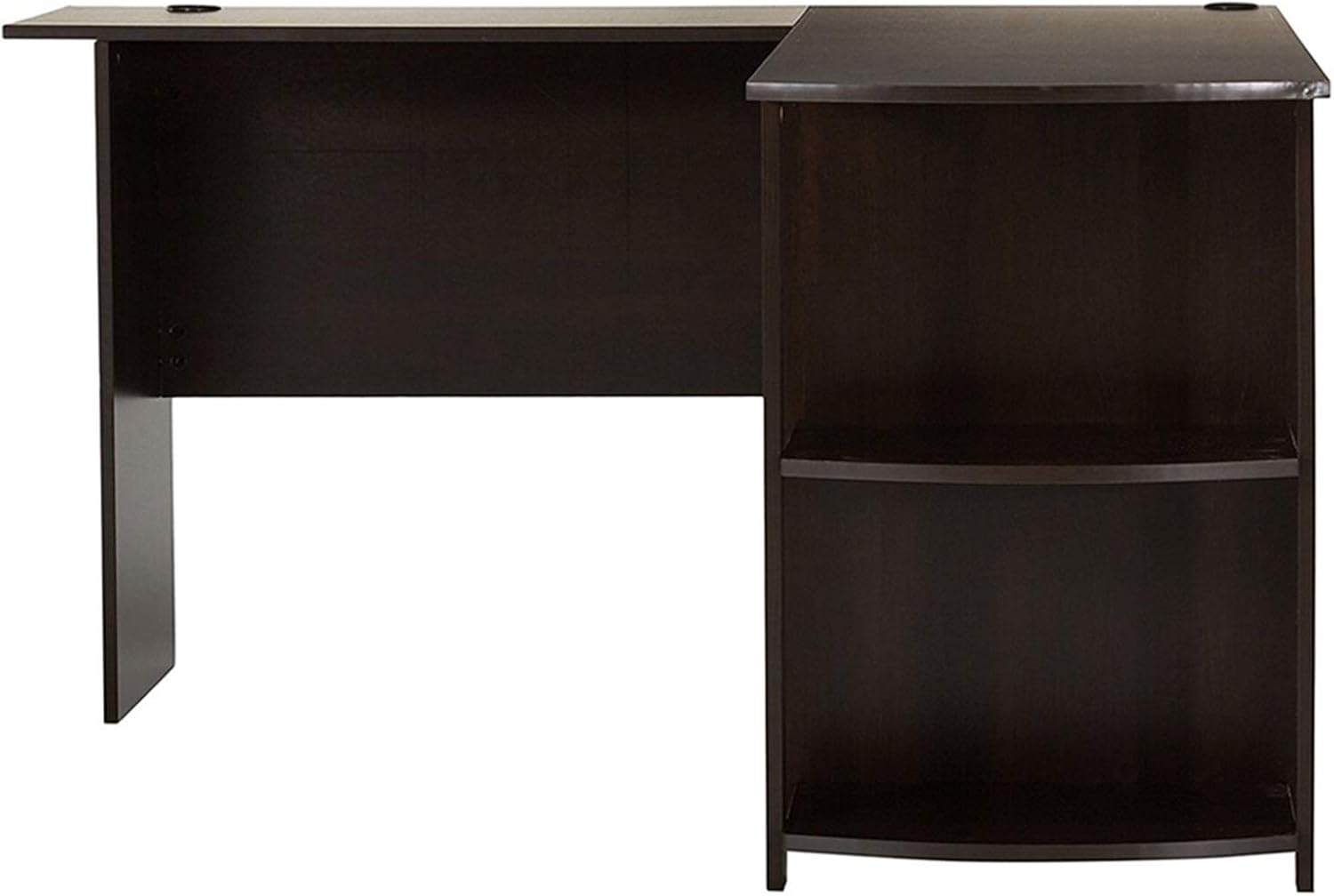 JASOYA Escritorio para computadora de madera en forma de L en ángulo recto con estantes de dos capas, color marrón oscuro para dormitorio, sala de