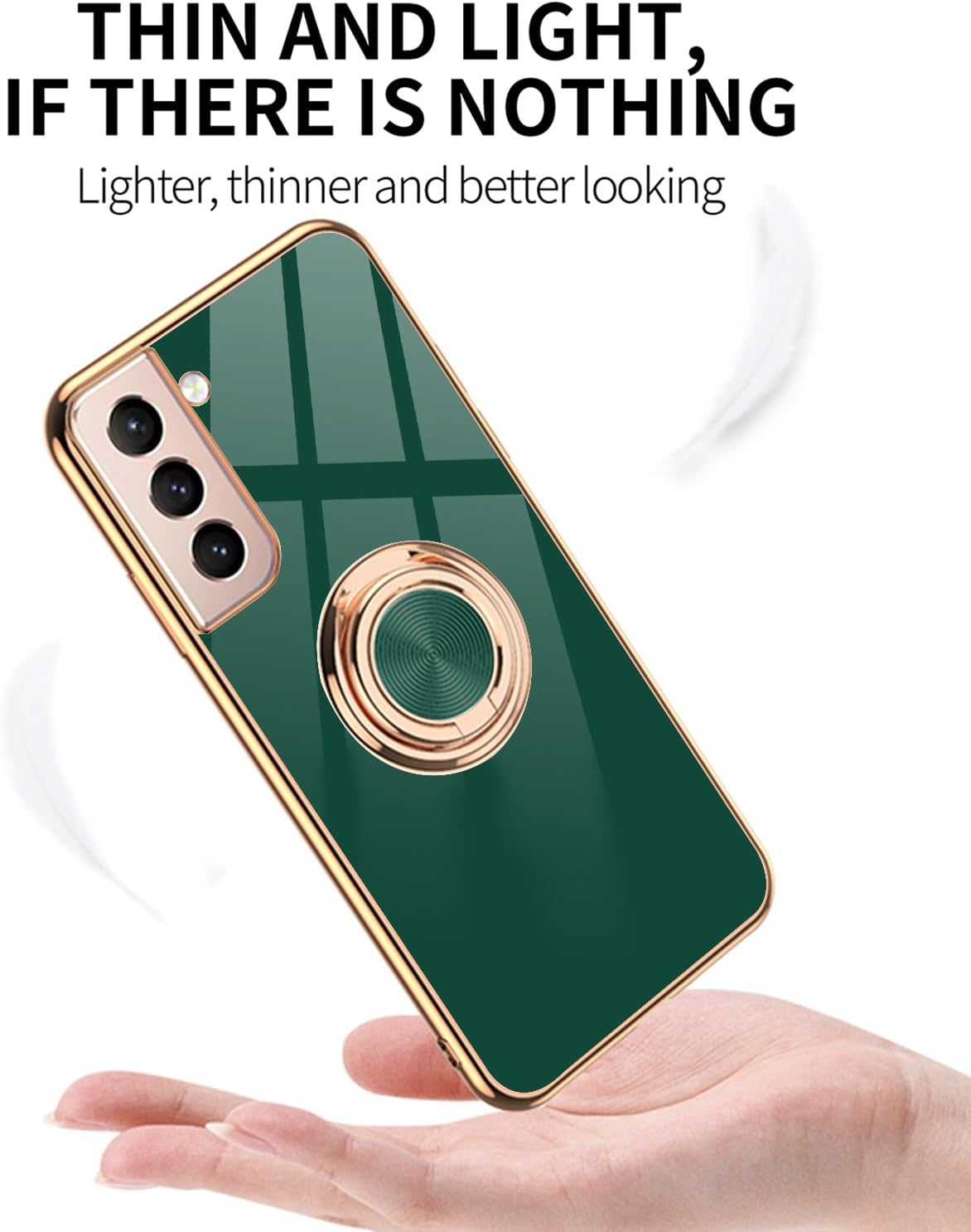 Funda para Samsung Galaxy S21 Plus 5G, con 2 protectores de pantalla, soporte magnético de anillo de 360 integrado, borde galvanizado de lujo,