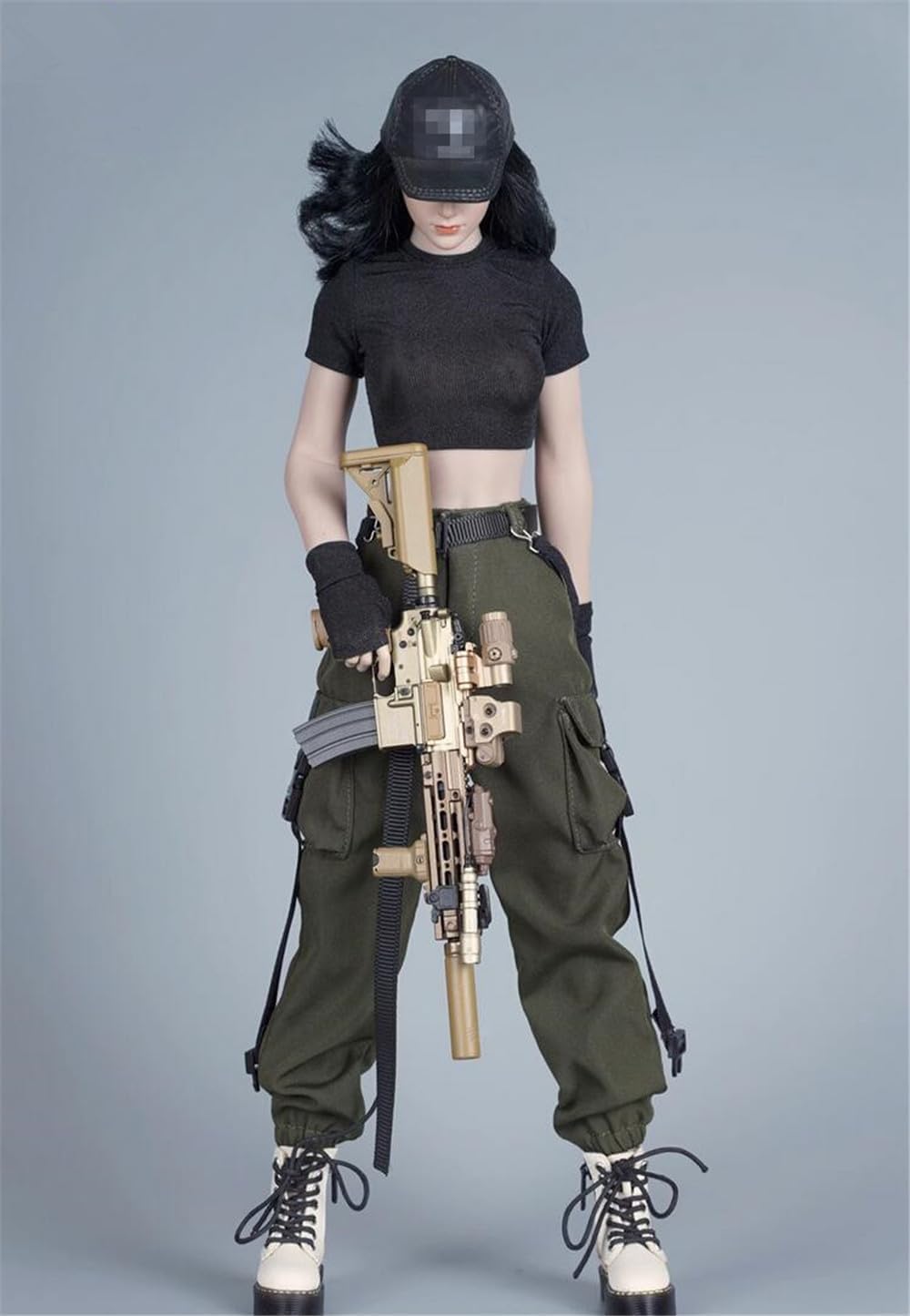 Ropa femenina a escala 16, camiseta y pantalones, guante, cinturón, traje de disfraz para soldado de 12 pulgadas, figura de acción (camisa negra +