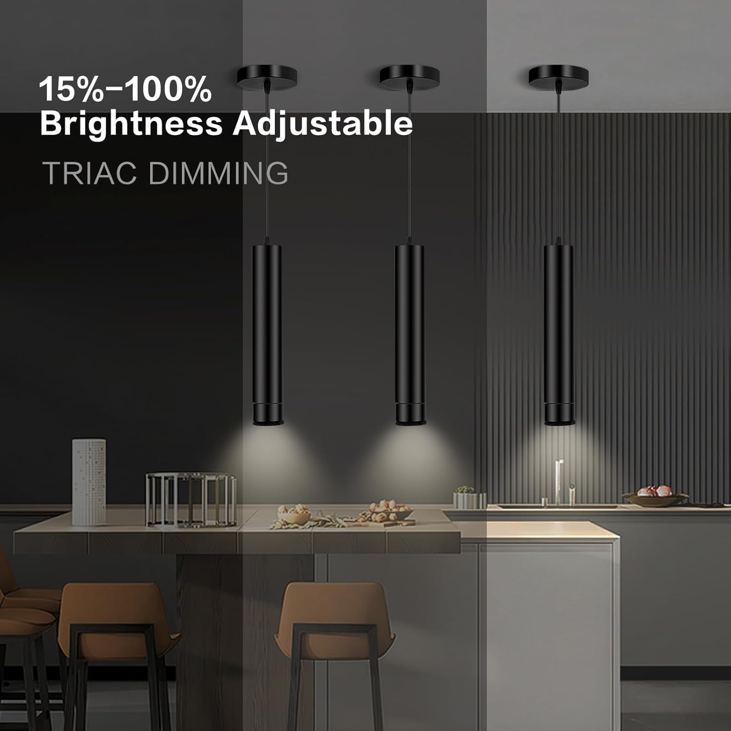 Zoomable – Lámpara colgante LED regulable, luz colgante negra, iluminación de isla de cocina, para colgar en el techo, kit de luz colgante moderno,