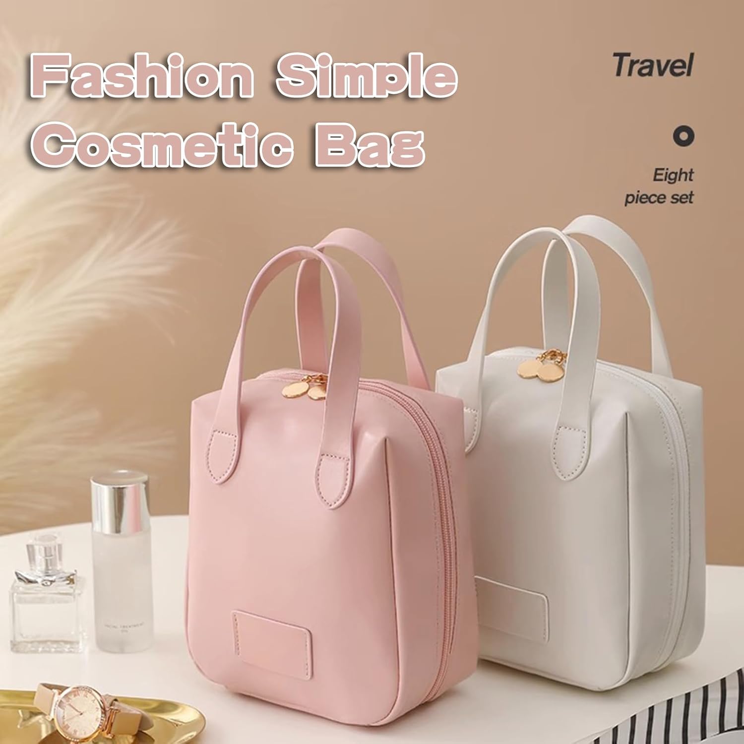 Atlodas Bolsa de maquillaje premium, bolsa de cosméticos portátil para mujeres con compartimentos, bolsa de maquillaje de viaje de gran capacidad