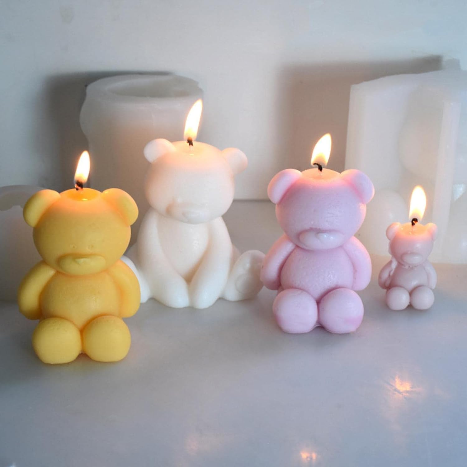Moldes de silicona de oso 3D, 13 piezas de moldes de vela de resina de animales lindos, moldes de fundición de resina epoxi de oso de dibujos