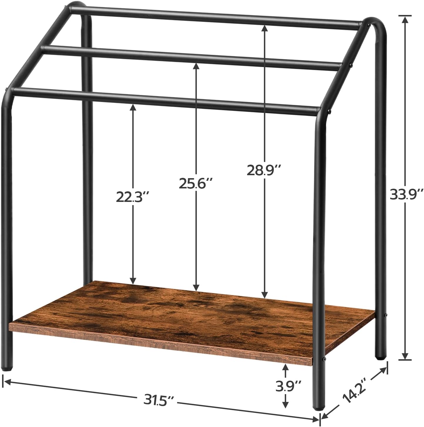 HOOBRO Toallero independiente para baño, estante de mantas de 3 niveles para sala de estar, 31.5 pulgadas de largo x 14.2 pulgadas de ancho x 33.9