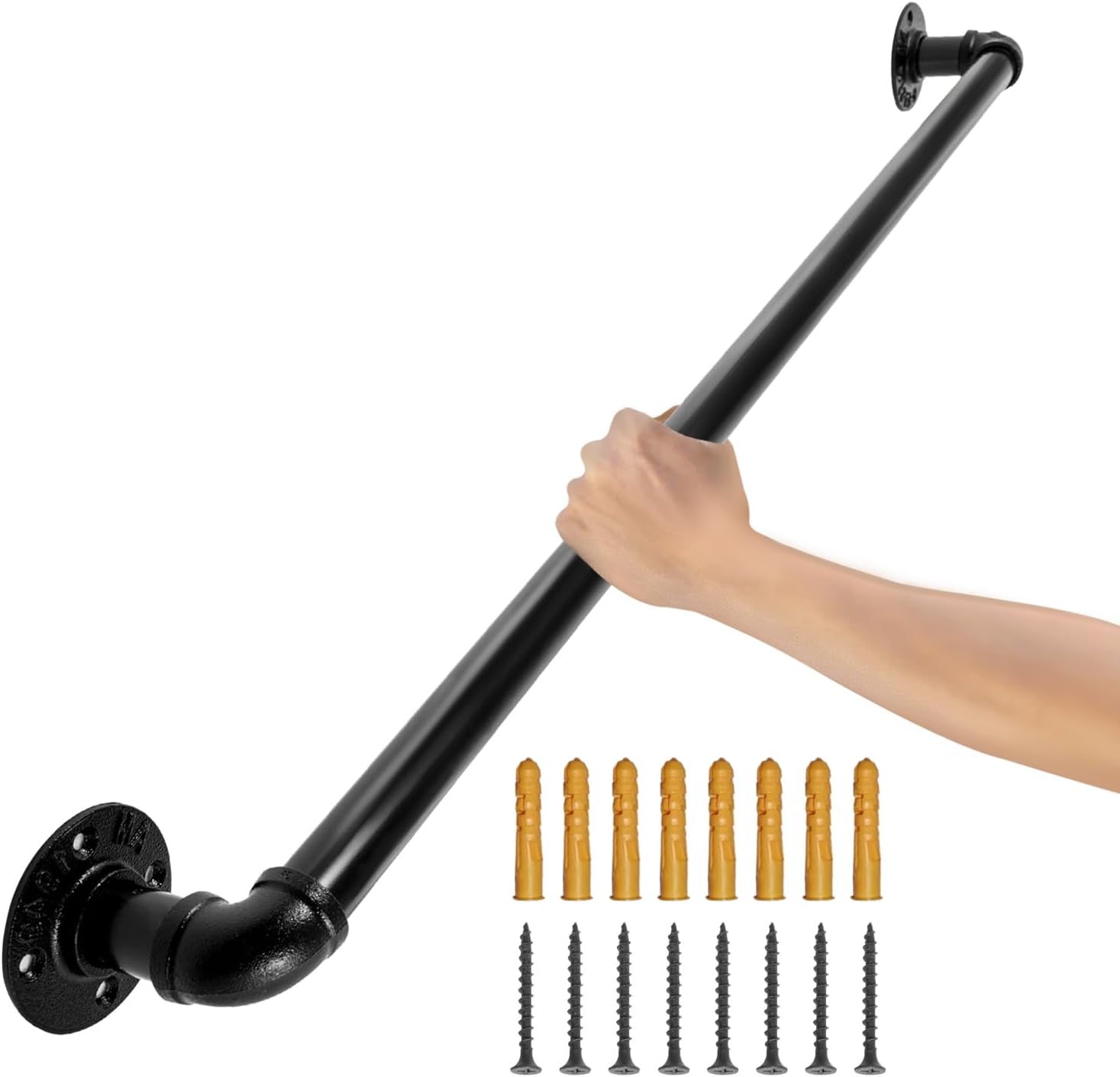 VEVOR Pasamanos de escalera de tubo, pasamanos de escalera de 2 pies, barandilla de tubo de acero al carbono con capacidad de carga de 440 libras,