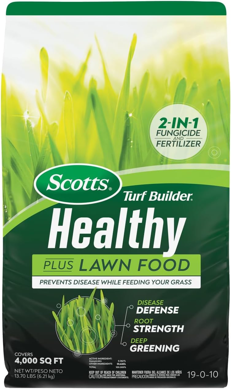 Scotts Turf Builder Healthy Plus – Alimento para césped, fungicida y fertilizante 2 en 1, 4,000 pies cuadrados, 13.70 libras.