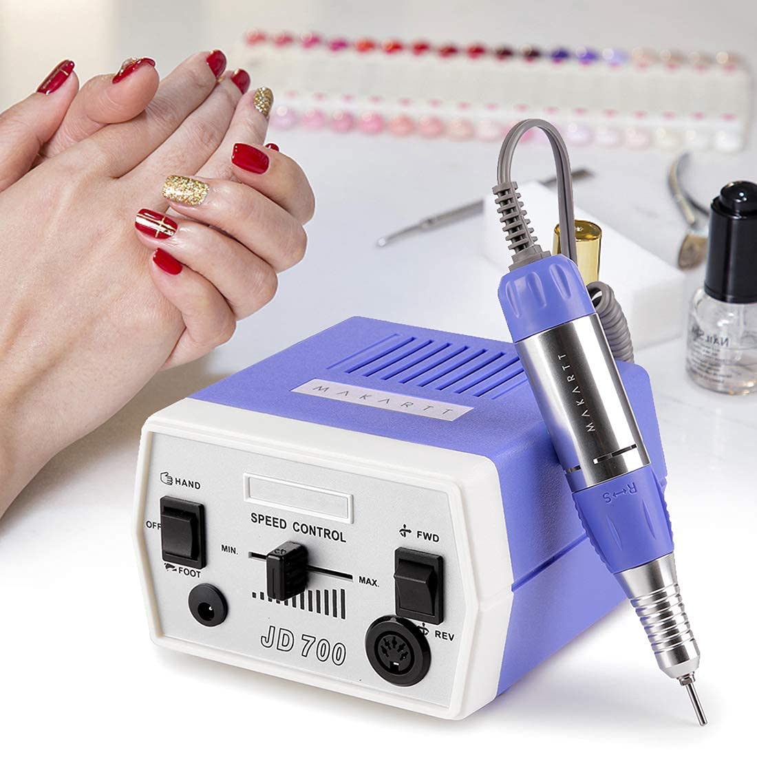 Makartt Taladro de uñas eléctrico JD700 profesional 30000RPM manicura taladro paquete con 300 unidades de limas de uñas bandas de lijado #80#150#240
