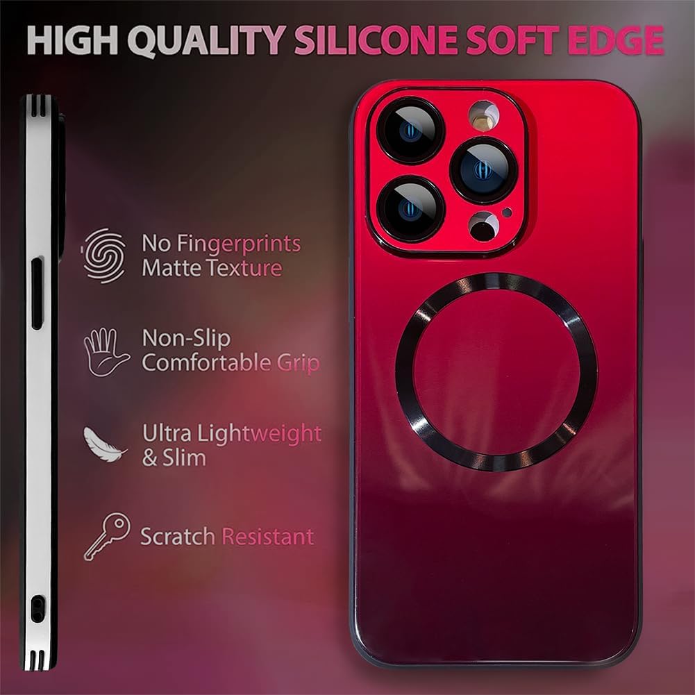 Fiyart Funda magnética mate brillante compatible con iPhone 15 Pro compatible con MagSafe galvanoplastia parachoques de metal translúcido mate a