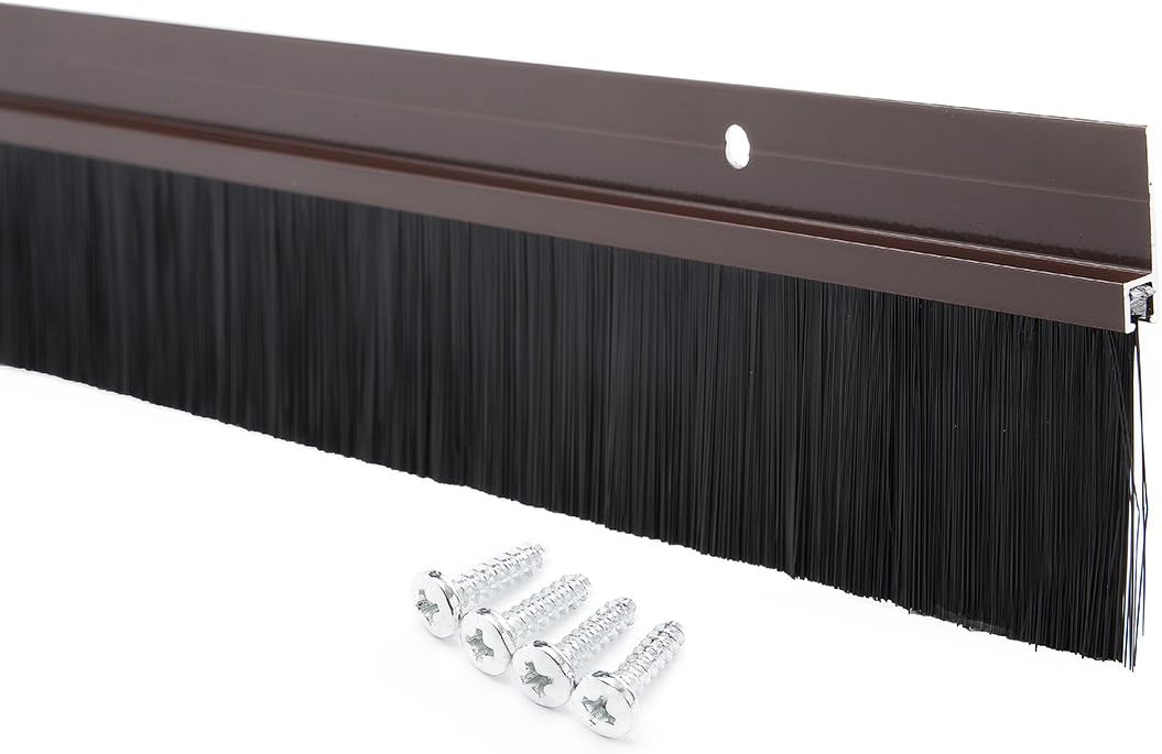 uxcell Cepillo de puerta inferior barrido marrón en forma de H Soporte de aleación de aluminio W 1.6 pulgadas Cepillo suave de silicona PP negro,