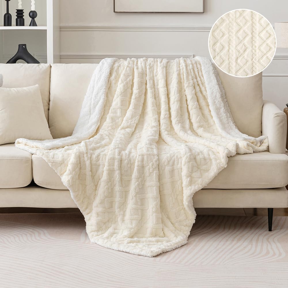 MIULEE Manta Sherpa para sofá, silla, forro polar sherpa reversible grueso y cálido con diseño de tejido jacquard 3D, súper suave y acogedora manta
