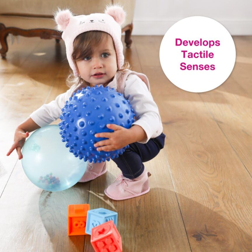 Edushape Bola sensorial de bola suave arcoíris para bebés y niños pequeños  7 pulgadas desinflada multicolor mini bola ruidosa con cuentas coloridas