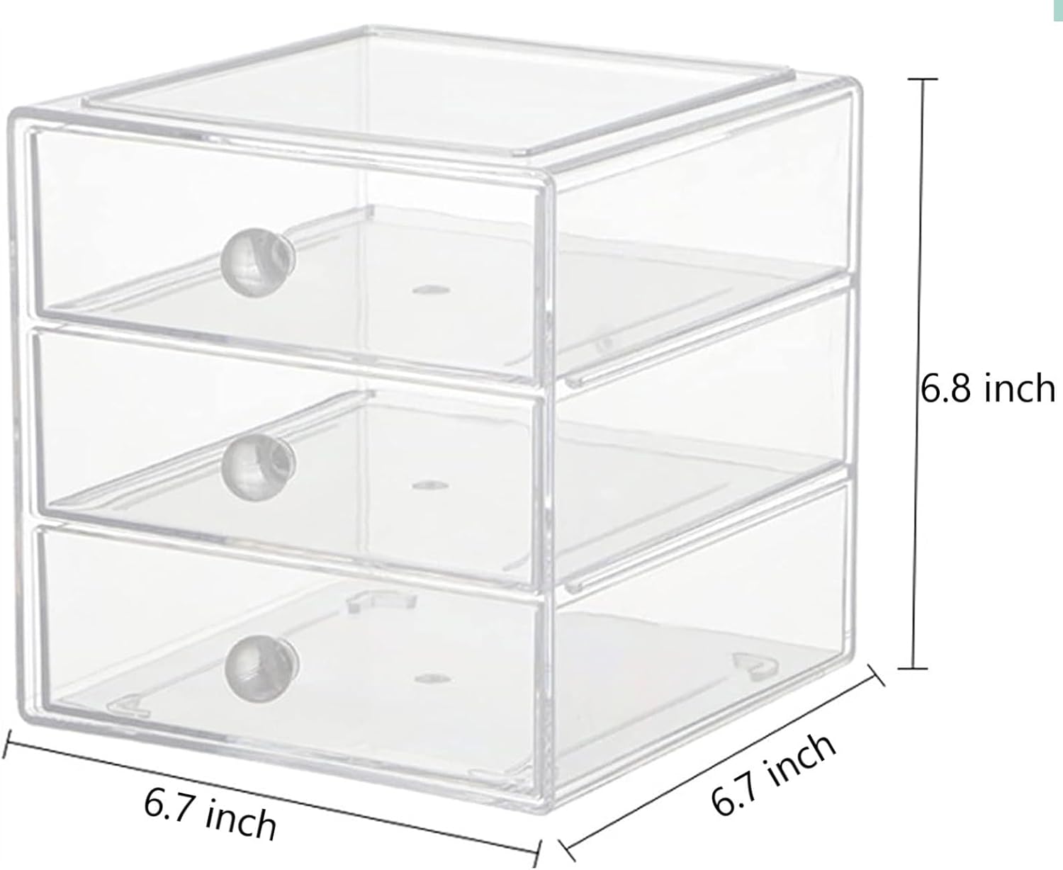 Caja organizadora de cajones de maquillaje con 3 cajones, vitrina de acrílico para cosméticos, organizador de tocador, caja de almacenamiento