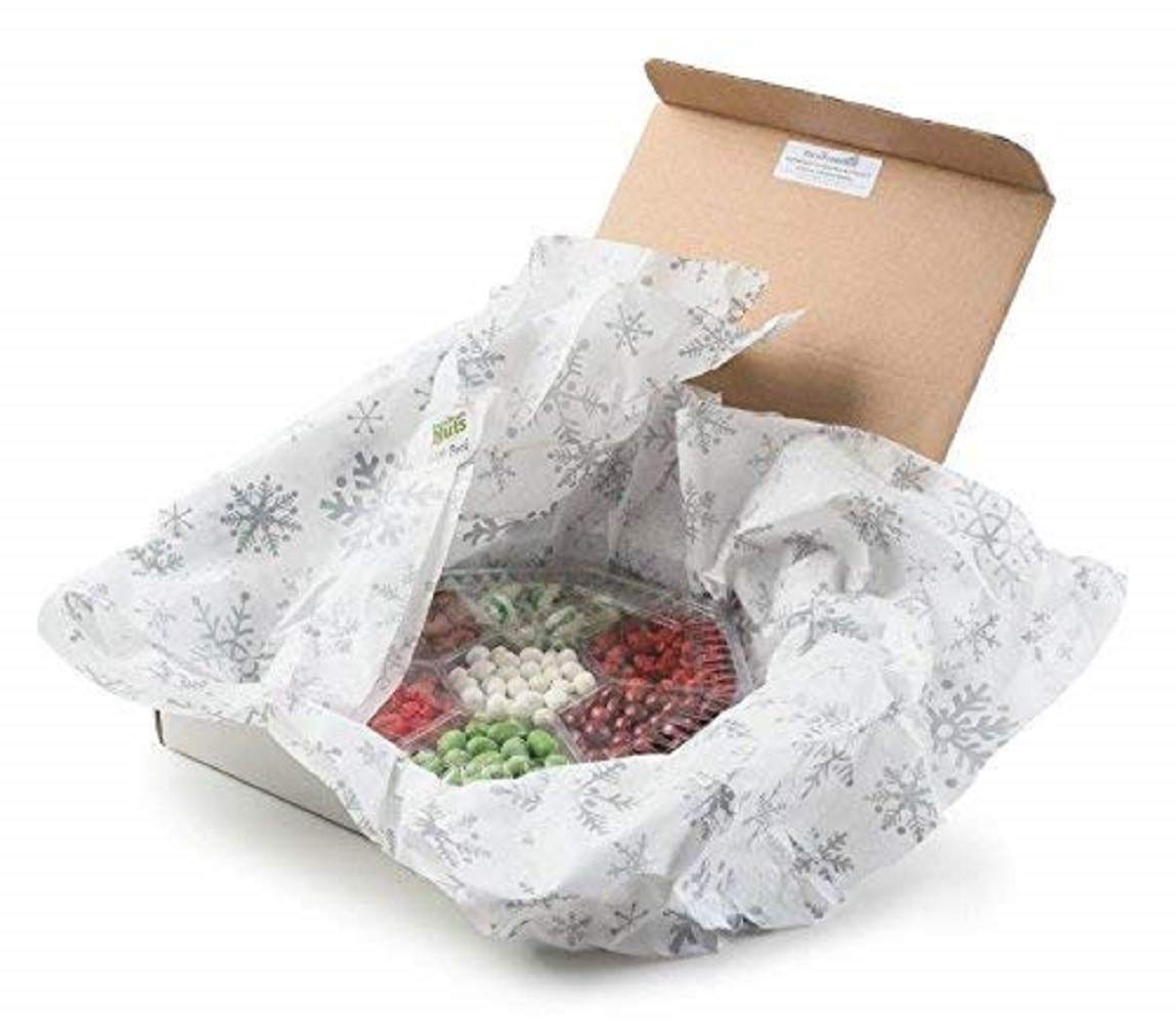 Cesta de regalo de nueces y dulces navideños (rojo y verde)  Surtido de 7 secciones  Arreglado ingeniosamente  Bandeja de regalo corporativa gourmet