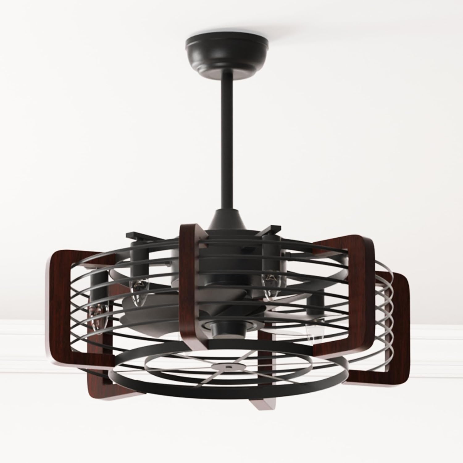 Ventiladores de techo únicos de 21 pulgadas con luces, ventilador de techo enjaulado vintage con luz, ventilador de techo rústico de perfil bajo,