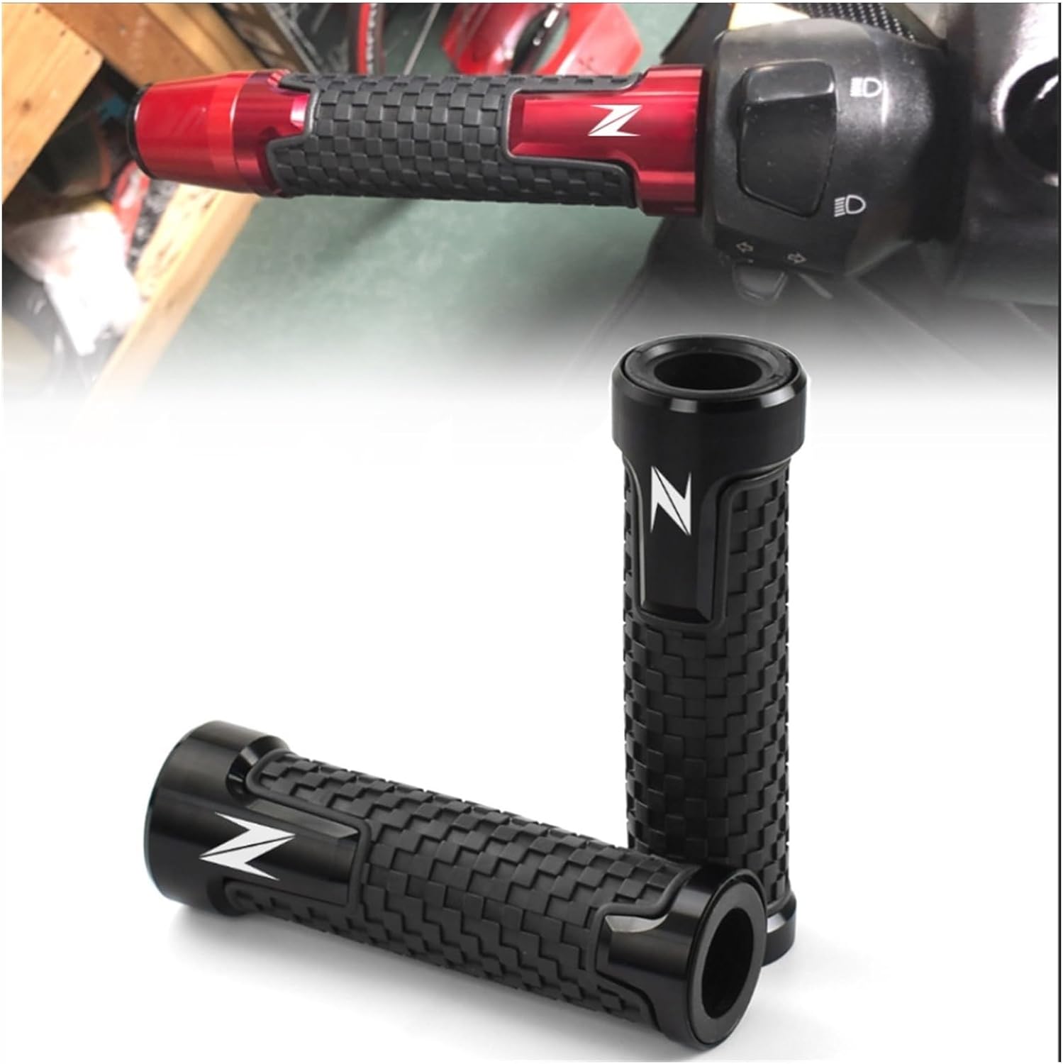 ByoBLu Empuñaduras de manillar de motocicleta de goma de aluminio compatible con Kawasaki Z Z900 Z800 Z750 Z650 Z300 Z1000 Z400 Z1000SX
