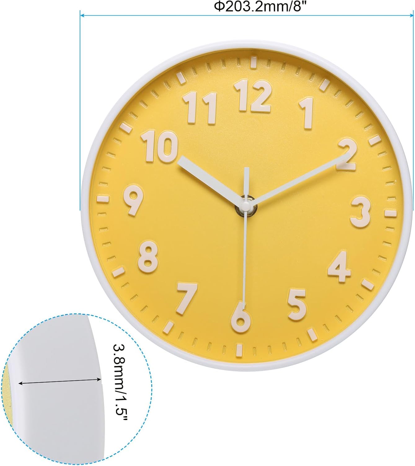 PATIKIL Reloj de pared de 8 pulgadas, con número 3D, de cuarzo, funciona con pilas, silencioso, sin tictac, redondo, para oficina, dormitorio,