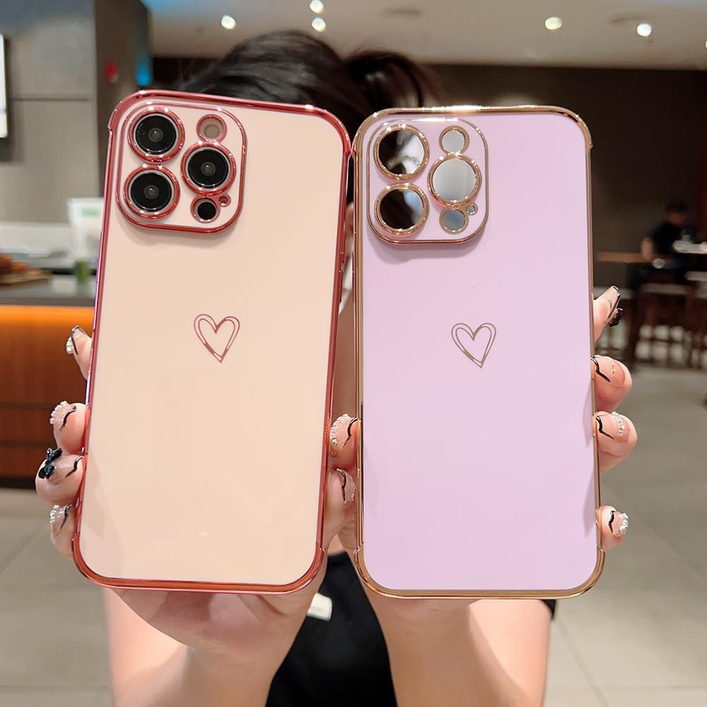 MZELQ Funda compatible con iPhone 15 Pro Max para mujer, diseño de corazón de amor, protección completa de la cámara, esquinas reforzadas de