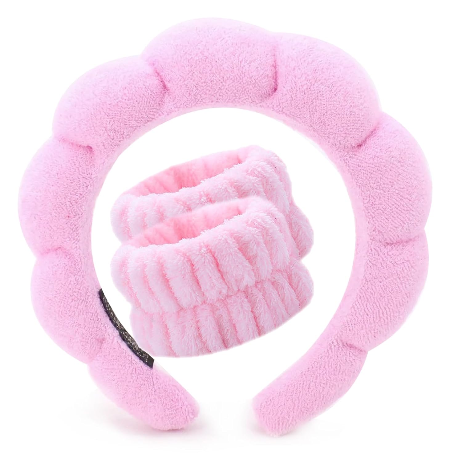 VNIHTT Juego de diadema y pulsera de spa prémium para mujer, absorbente, suave y cómodo, perfecto para el cuidado de la piel, maquillaje, yoga,