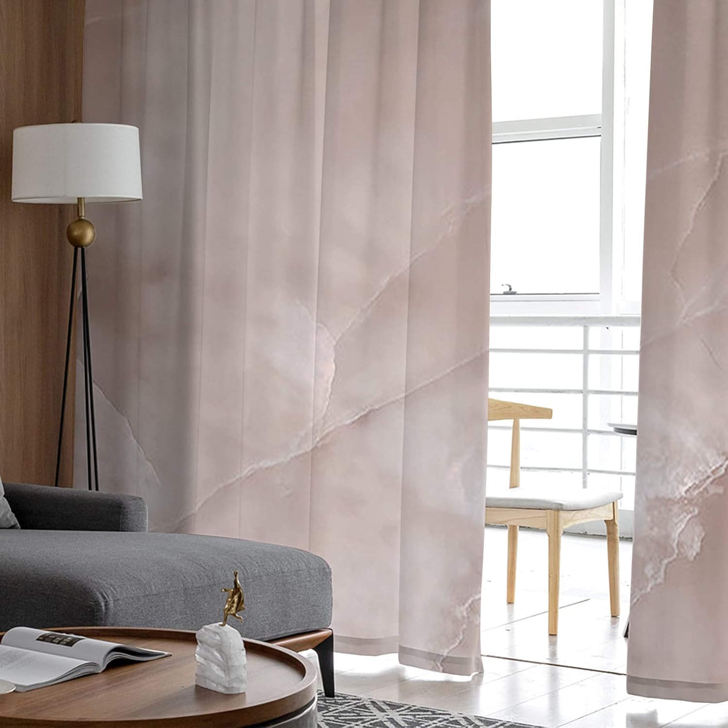 Sheer Curtains 84 Inch Long Abstract Agate Summer Fashion Modern Fleshcolor Rod Pocket Voile Semi-Sheer Window Treatment Drapes for Living Room