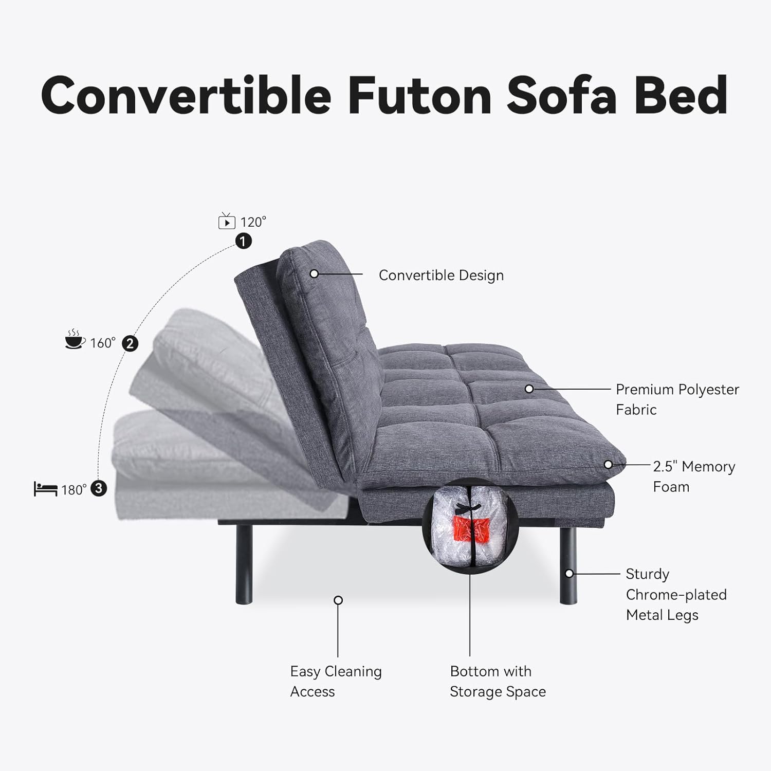 Hcore Juego de futón convertible, sofá pequeño de espuma viscoelástica de 3 pulgadas, sofá biplaza de espuma viscoelástica moderno, sofá pequeño