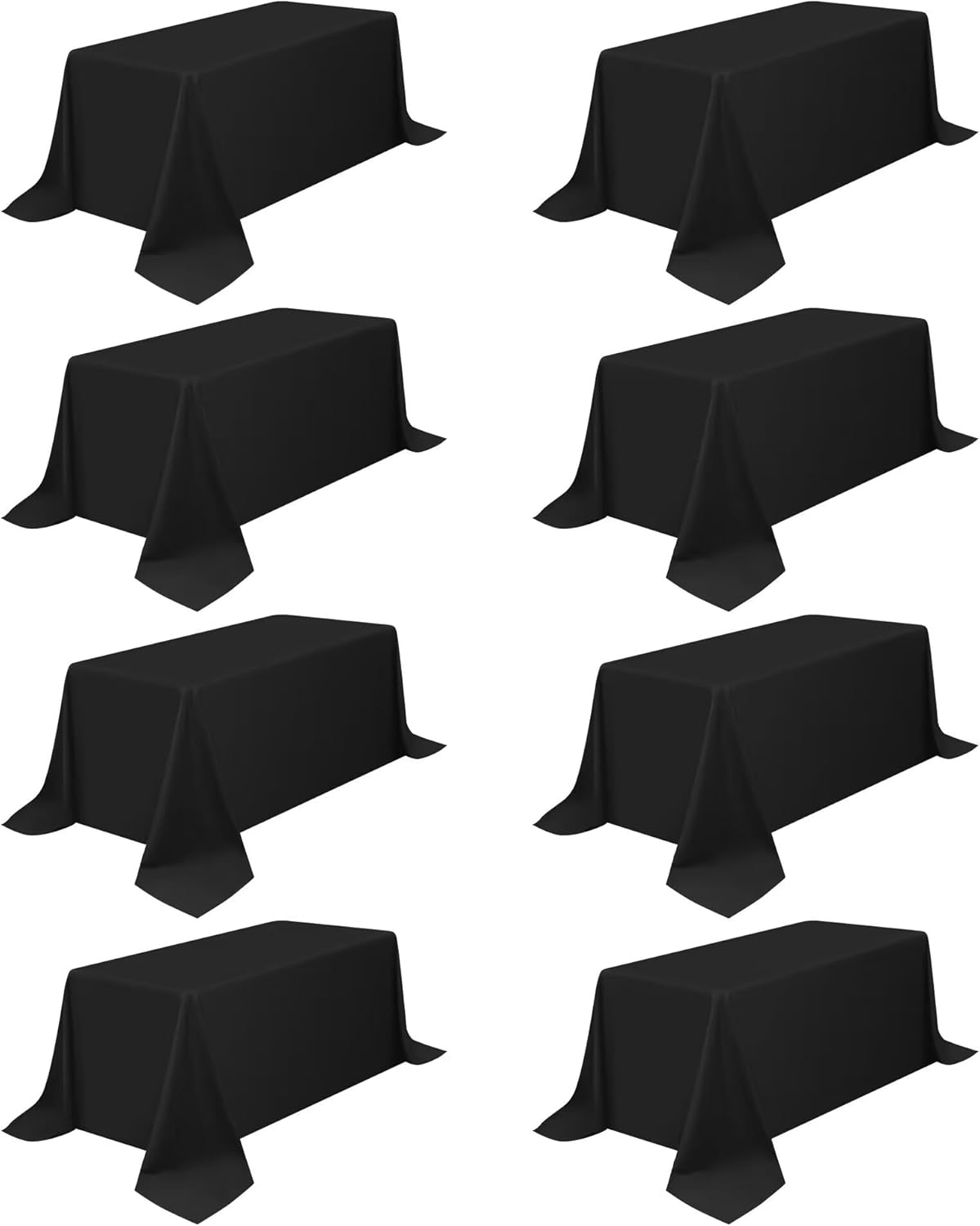 Paquete de 8 manteles rectangulares color negro de alta calidad de 90 x 156 pulgadas, manteles rectangulares para mesas rectangulares de 8 pies,