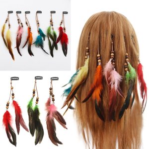 6 piezas de diadema con clip de plumas para mujeres y niñas, extensiones de pelo de colores bohemios, diadema hippie con borlas, banda para el 6 piezas de diadema con clip de plumas para mujeres y niñas, extensiones de pelo de colores bohemios, diadema hippie con borlas, banda para el