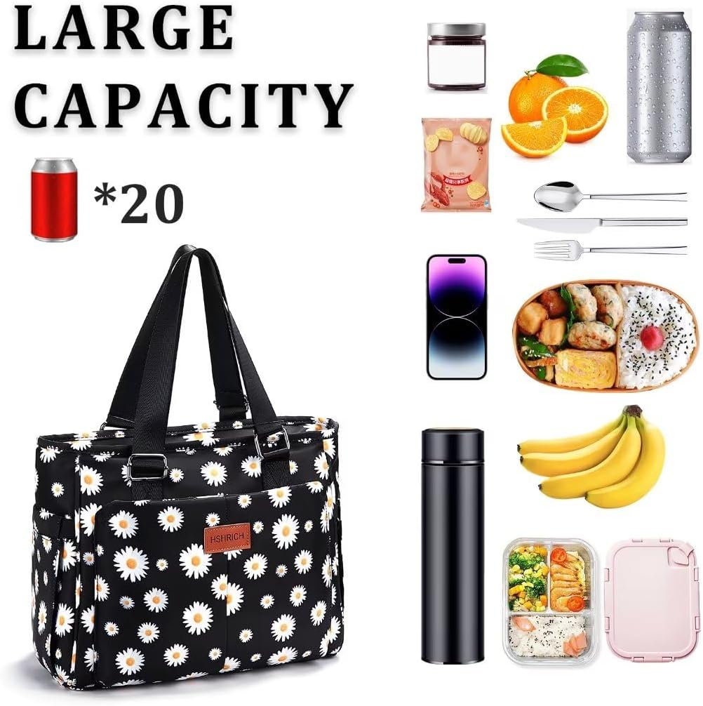 Bolsas de almuerzo grandes para mujer para el trabajolonchera aislada para adultos, bolsa de almuerzo a prueba de fugas con bolsillo de
