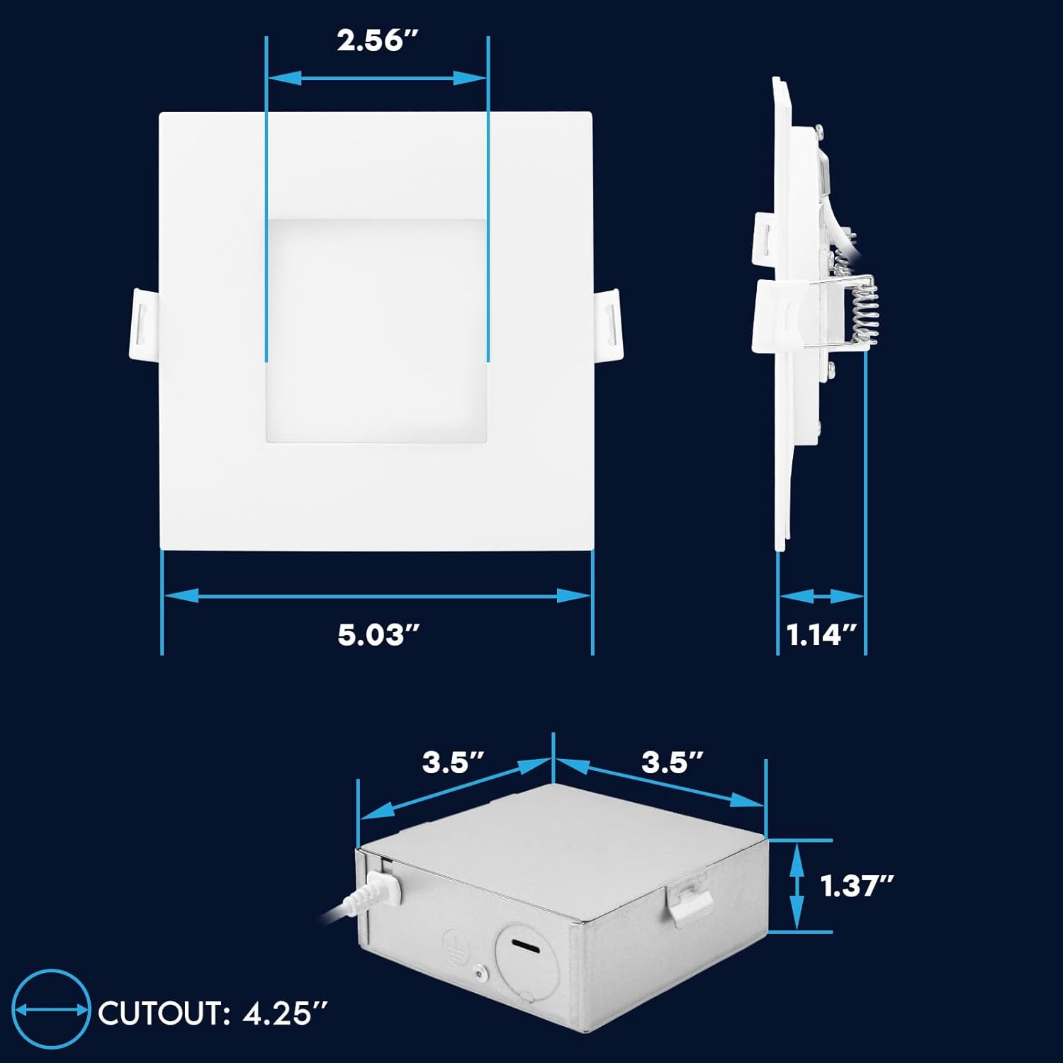 LUXRITE Iluminación empotrable LED inteligente cuadrada de 4 pulgadas, cambio de color RGBW, control de aplicación WiFi, control de voz con Alexa y