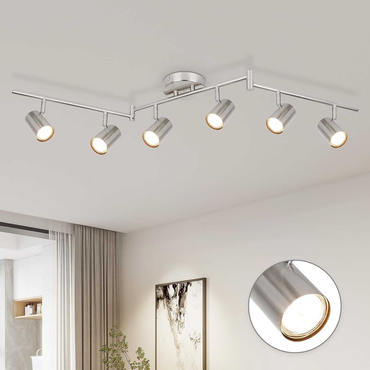 Accesorios de iluminación de riel, luz de pista negra con cabezales de riel ajustables, foco de techo direccional para cocina, oficina, comedor,