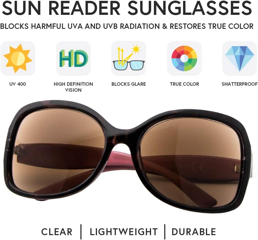 VITENZI Ferrara – Lentes de sol de lectura para mujer, lentes de sol de lectura tintados con lectores completos integrados, Ferrara