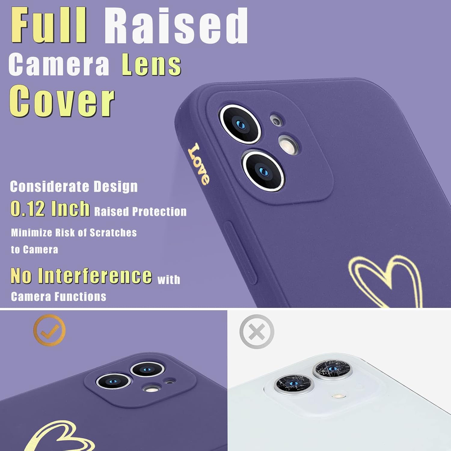 Teageo Funda compatible con iPhone 12 de 6.1 pulgadas para mujeres y niñas, bonito corazón de amor de lujo protección completa de lente de cámara