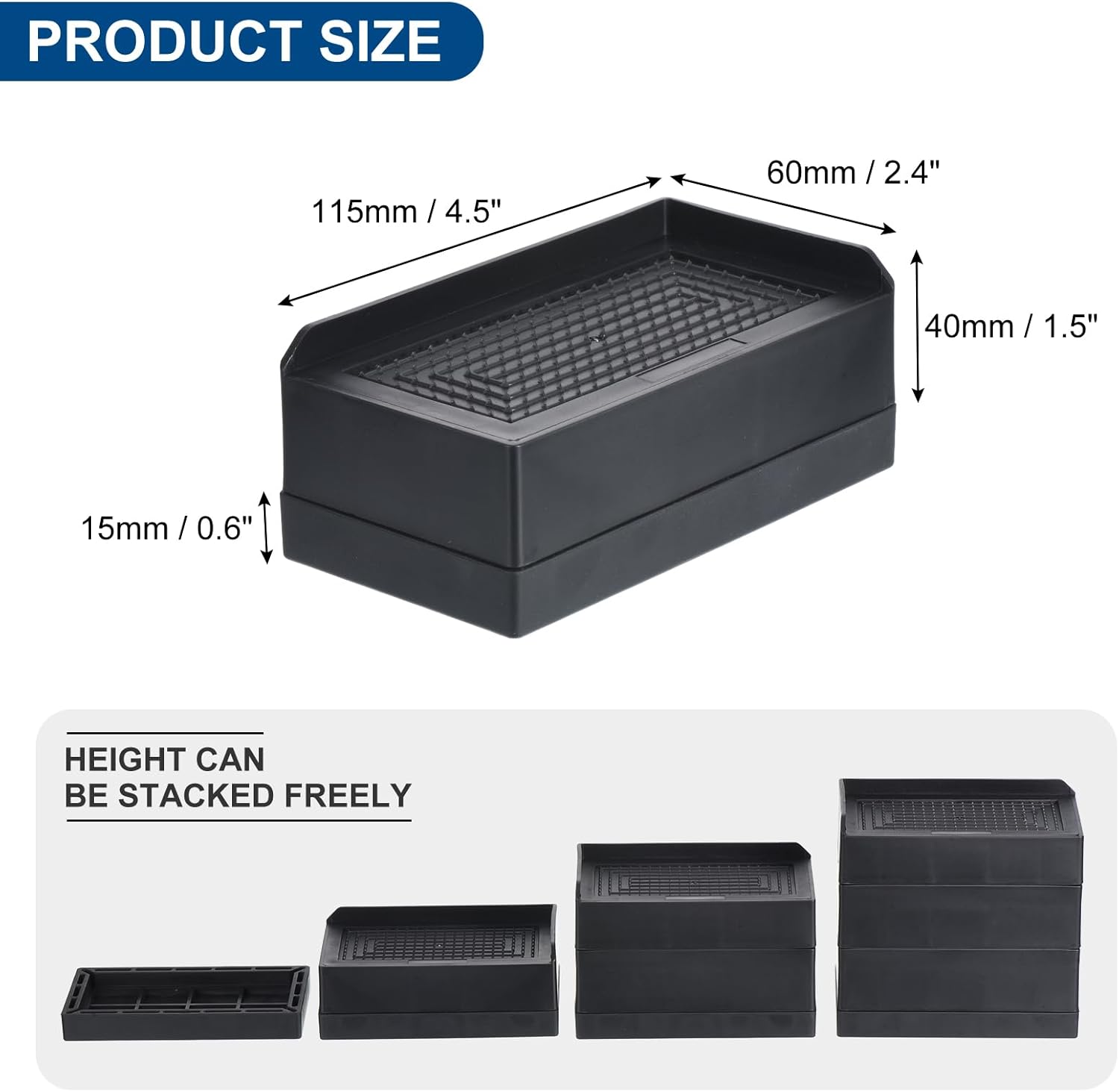 uxcell Elevadores de muebles de 4.3 pulgadas, 4 elevadores de cama rectangulares ajustables para extensor para cama, escritorio, sofá, mesa, soporte