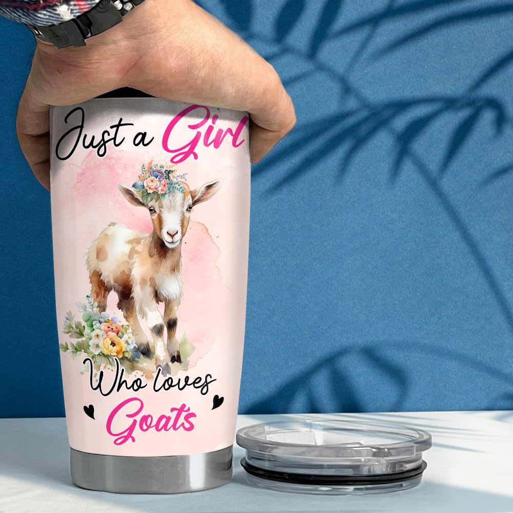 SANDJEST Vaso de cabra de 20 onzas con aislamiento de acero inoxidable con diseño de chica y cabra para café, taza de viaje, regalos para mujeres,