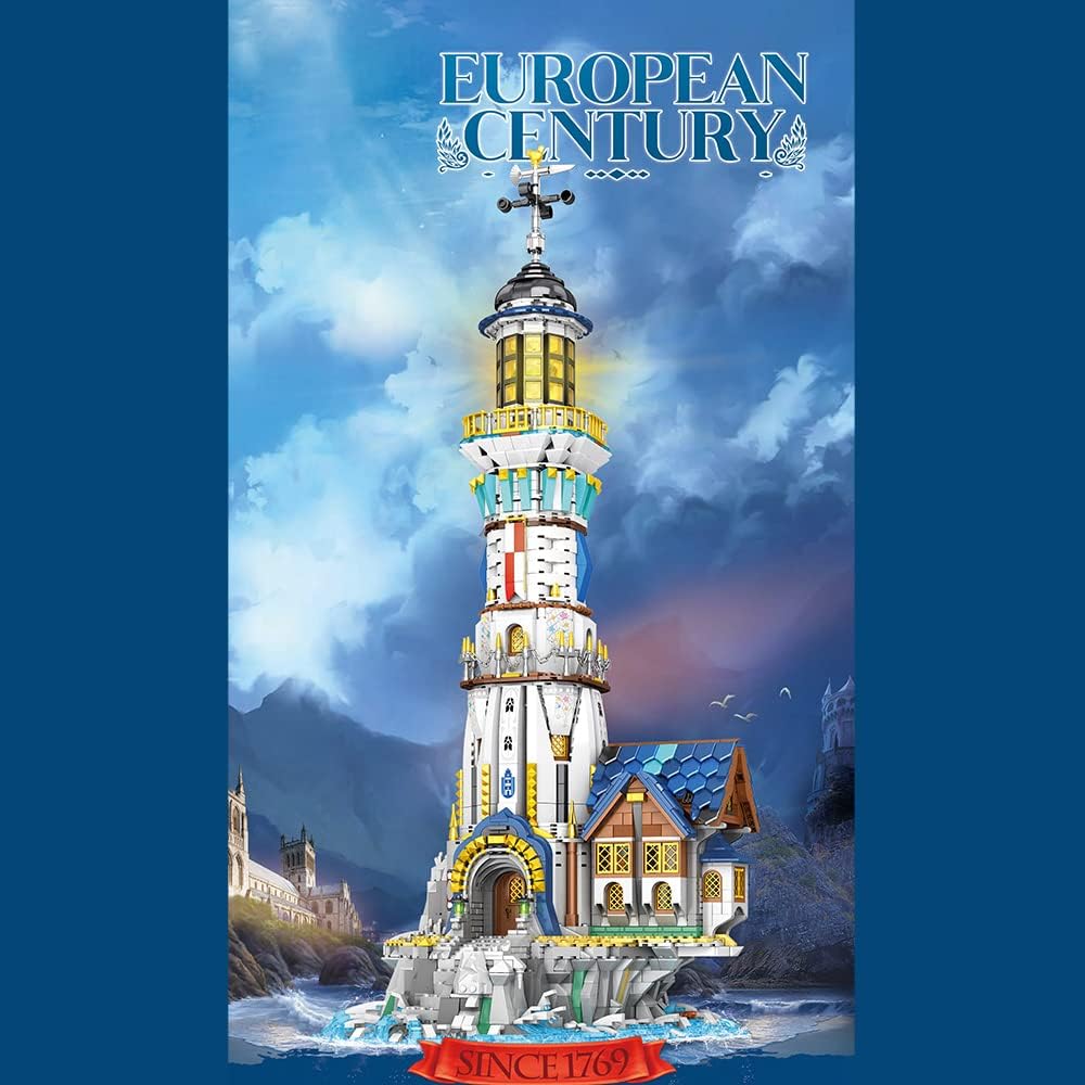 MISINI Ideas 66028 – Juego de construcción de faro medieval para adultos con kit de luz, 3228 edificios modulares PCSMOC, juguetes de construcción